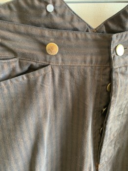 FRONTIER CLASSICS, Brown, Black, Cotton, Stripes, High Waist, Button Front, 3 Pocket, Metal Suspender Buttons, Back Half Belt, 1 Pocket, Aged