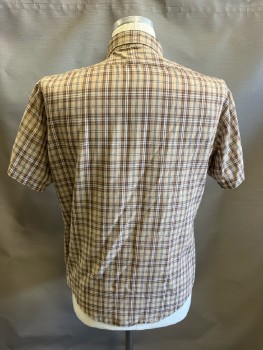 LEVI'S, Khaki Brown, White, Brown, Baby Blue, Poly/Cotton, Plaid, C.A., B.F., S/S, 2 Patch Pocket with Flaps