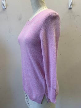 Womens, Pullover Sweater, J. Crew, Pink, Lilac Purple, Cashmere, 2 Color Weave, XXS, L/S, Crew Neck, Side Slit