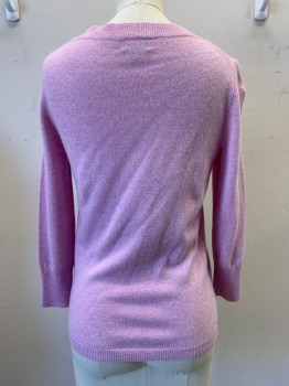 Womens, Pullover Sweater, J. Crew, Pink, Lilac Purple, Cashmere, 2 Color Weave, XXS, L/S, Crew Neck, Side Slit