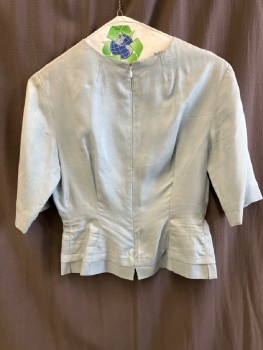 NL, Sky Blue, Silk, Round Neck,  3/4 Sleeve, Tie Up Front Bow, Bows @ Waist, Zip Back