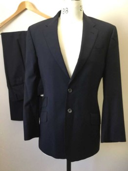 Mens, Suit, Jacket, PAUL SMITH, Midnight Blue, Wool, Mohair, Solid, 40R, Single Breasted, Collar Attached, Notched Lapel, Hand Picked Collar/Lapel, 4 Pockets, 2 Buttons