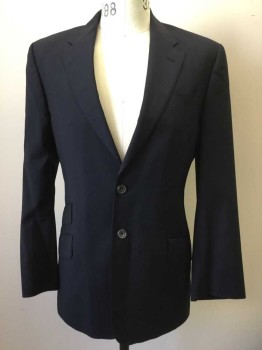 Mens, Suit, Jacket, PAUL SMITH, Midnight Blue, Wool, Mohair, Solid, 40R, Single Breasted, Collar Attached, Notched Lapel, Hand Picked Collar/Lapel, 4 Pockets, 2 Buttons