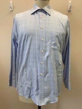PRONTO UOMO, Baby Blue, Brown, Beige, Cotton, Grid , L/S, Button Front, Collar Attached, Chest Pocket