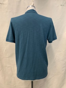 Vince, Teal Blue, Cotton, Heathered, S/S, Collar Attached, 3 Buttons