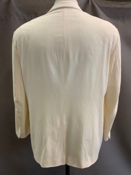 NO LABEL, Cream, Wool, Polyester, Stripes - Pin, 2 Buttons, Single Breasted, Peaked Lapel, 3 Pockets,