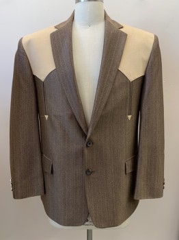 SILVERADO, Lt Brown, Brown, Beige, Polyester, Heathered, Sport-coat, 2 Buttons Single Breasted, Notched Lapel, Top Pockets