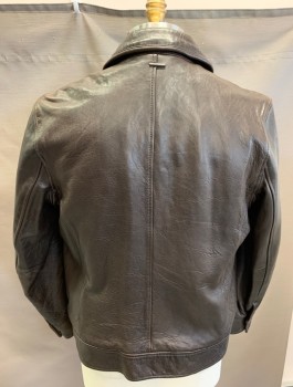 Mens, Leather Jacket, ANDREW MARC, Chocolate Brown, Leather, Solid, C: 44, L, Zip Front, Zipper Pockets, Silver Chrome Notions, Underarm Vents