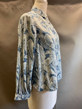 Womens, Casual Jacket, Anthropologia, French Blue, Off White, Cotton, Paint Splatter, M, L/S, Button Front, C.A., Chest Pocket, Corduroy Textured