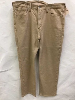 Mens, Casual Pants, LEVI 513, Tan Brown, Cotton, Polyester, Solid, 30, 38, Jean Cut 5 + Pockets, Little Stretch