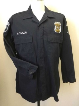 Mens, Fire/Police Shirt, UNITED UNIFORM, Navy Blue, Polyester, Cotton, Solid, 32/33, 16/.5, Zip/ Snap Front Placket, 2 Flap Pocket, Open Collar, Long Sleeves, Snap Cuffs,