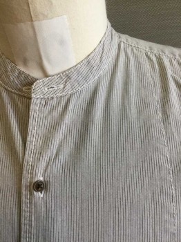 Mens, Historical Fiction Shirt, NUDIE JEANS, Lt Gray, Charcoal Gray, Cotton, Stripes, 14/32, S, Working Class. Light Gray & Charcoal Pinstripe Cotton with White Top Stitching, Bib Front, Narrow Collar Band. Long Sleeves with Cuffs, Old West