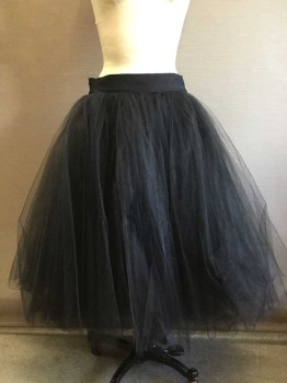 Womens, Skirt, Below Knee, N/L, Black, Polyester, Solid, 26, Tulle Layered Skirt, 2" Gros Grain Waistband with Hook & Eyes Center Back,