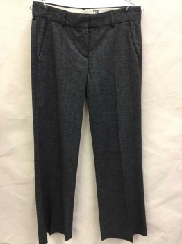 Womens, Slacks, THEORY, Charcoal Gray, Cream, Wool, Polyester, Heathered, 6, Low Rise, Belt Loops, Flared, 4 Pockets, Front Pockets Sewn Shut