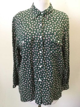 WILD FABLE, Forest Green, Pink, White, Red Burgundy, Rayon, Polka Dots, Floral, B.F., C.A., L/S, 2 Flap Pocket,