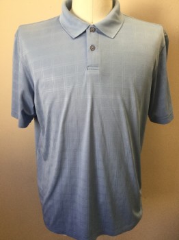 MARC EDWARDS, Baby Blue, Polyester, Plaid-  Windowpane, Baby Blue Double Window Pane Print, Baby Blue Knit Collar Attached, 2 Button Front, Short Sleeves,