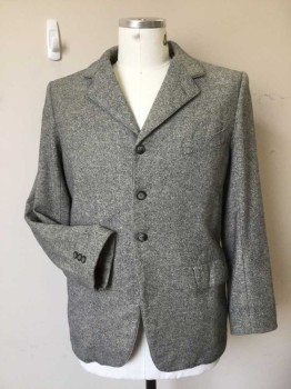 N/L, Gray, Cream, Wool, Acetate, Tweed, Notched Lapel, 3 Button Single Breasted, 3 Pockets, Rose Lining, Slit Center Back