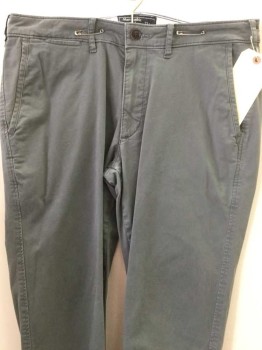 ABERCROMBIE, Gray, Cotton, Solid, Flat Front, 5 Pockets, Belt Loops, Zip Front,
