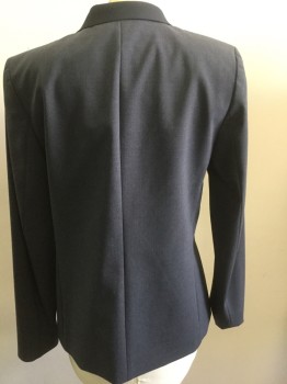 Womens, Blazer, ELLIE TAHARI, Navy Blue, Wool, Solid, 6, Heathered Dark Blue with Navy Insets, Notched Lapel, Snap Closure, Slit  Pockets