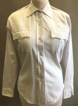 Womens, Fire/Police Shirt , JAGUAR BY CONQUEROR, White, Polyester, Rayon, Solid, B:38, Long Sleeve Button Front, Collar Attached, 2 Pockets with Button Flap Closures, Epaulettes at Shoulders