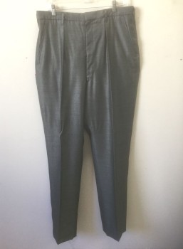 Mens, Suit, Pants, N/L, Charcoal Gray, Lt Gray, Wool, 2 Color Weave, Pin Dot, Ins:32, W:34+, Charcoal with Light Gray Dotted Weave, Single Pleated Waist, Zip Fly, 4 Pockets