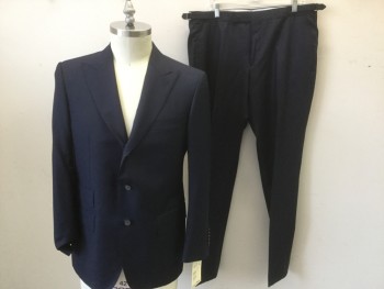 VITALE BARBERIS, Navy Blue, Wool, Solid, 3 Buttons,  Peaked Lapel, 4 Pockets,