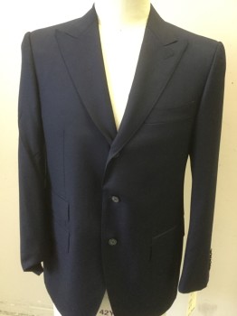 VITALE BARBERIS, Navy Blue, Wool, Solid, 3 Buttons,  Peaked Lapel, 4 Pockets,