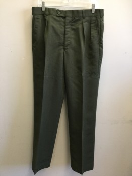 BONELLI, Dk Green, Black, Polyester, Rayon, Stripes - Pin, Pleated Front, Zip Fly, Button Tab Closure, 4 Pockets, Belt Loops, Suspender Buttons
