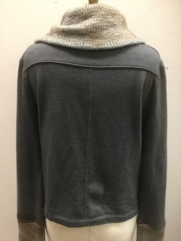 Womens, Casual Jacket, MON_SUN, Dk Gray, Polyester, Cotton, S/M, Label Is... Monday Tuesday Wednesday Thursday Friday Saturday Sunday, Aged/Distressed,  Assymetrical Zip Frt, Gray Knit Collar & Cuffs, Zip Pockets, Fleece