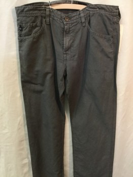 Mens, Casual Pants, AG, Gray, Cotton, Solid, 30, 34, 5 + Pockets, Soft Light Weight Washed Look, Zip Front,