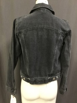Womens, Jean Jacket, TOP SHOP, Faded Black, Cotton, Solid, 0, Cropped, Western Yoke, 4 Pockets, Traditional Style