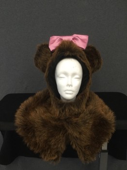 MARYLEN, Brown, Pink, Faux Fur, Polyester, MS. BEAR: Headpiece, Faux Fur, Ears, Face Cutout, Velcro Front Neck, Pink Polyester Bow