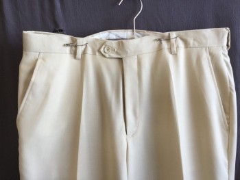 MANTONI, Beige, Polyester, Solid, 1.5" Waistband with Belt Hoops, Flat Front, Zip Front, 4 Pockets, with Cuff Hem