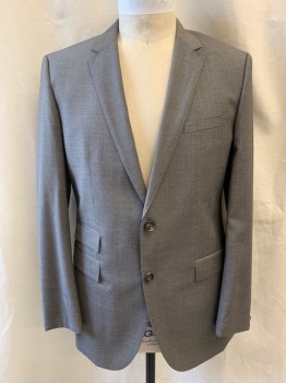 HUGO BOSS, Lt Brown, Charcoal Gray, Wool, Plaid-  Windowpane, Notched Lapel, Single Breasted, Button Front, 2 Buttons, 4 Pockets