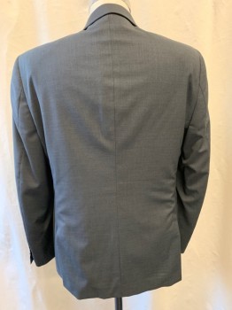 Mens, Suit, Jacket, NO LABEL, Dk Gray, Wool, Heathered, 42S, Notched Lapel, Single Breasted, Button Front, 3 Pockets