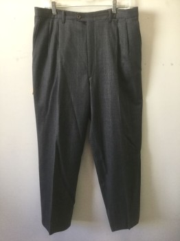 CORNELIANI, Charcoal Gray, White, Red, Wool, Stripes - Micro, Grid , Charcoal with White Microstripes, Faint Red and White Grid Stripes, Double Pleated, Button Tab Waist, Zip Fly, 5 Pockets Including 1 Watch Pocket on Left Side, Relaxed Leg