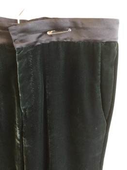 FOX 1, Green, Black, Cotton, Polyester, Solid, 2" Black Waistband, with Green Velvet,  Flat Front, Zip Front, 3 Pockets