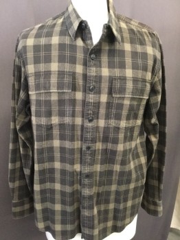 Mens, Casual Shirt, RALPH LAUREN, Espresso Brown, Brown, Cotton, Plaid, M, Button Front, Collar Attached, Pocket Flap, Long Sleeves,