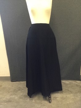 A.E. PARSONS, Black, Linen, Silk, Solid, Day Skirt Middle Class. Linen Blend Skirt with Silk Trim at Hemline. Yoke Detail at Front and Back, Side Snap Closure at Front Right Side Seam, Tuck PLeat Detail at Center Back,