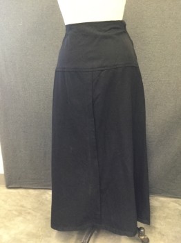 A.E. PARSONS, Black, Linen, Silk, Solid, Day Skirt Middle Class. Linen Blend Skirt with Silk Trim at Hemline. Yoke Detail at Front and Back, Side Snap Closure at Front Right Side Seam, Tuck PLeat Detail at Center Back,