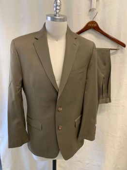 LAUREN RALPH LAUREN, Brown, Wool, Solid, Single Breasted, Collar Attached, Notched Lapel, 3 Pockets, Long Sleeves, 2 Buttons