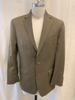 LAUREN RALPH LAUREN, Brown, Wool, Solid, Single Breasted, Collar Attached, Notched Lapel, 3 Pockets, Long Sleeves, 2 Buttons