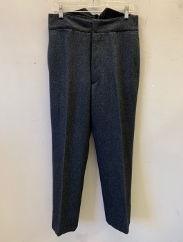 THE COSTUME WORKSHOP, Charcoal Gray, Wool, Speckled, White Specks in Weave, Flat Front, Button Fly, 3 Pockets Including 1 Small Front Pocket Along Waistband Seam, High Waist, Self Belt/Buckle at Back Waist, Made To Order
