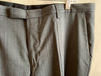 Mens, Suit, Pants, HUGO BOSS, Gray, Brown, Cream, Wool, Stripes - Pin, Open, 38, Flat Front, Zip Fly, Tab Closure, 4 Pockets, Belt Loops