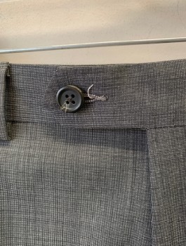 CHAPS, Gray, White, Polyester, Wool, 2 Color Weave, Flat Front, Button Tab, Zip Fly, Belt Loops, 4 Pockets