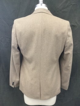 NEW LOOK MEN, Lt Brown, Polyester, Wool, Solid, Single Breasted, Collar Attached, Notched Lapel, 2 Buttons,  3 Pockets