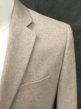 NEW LOOK MEN, Lt Brown, Polyester, Wool, Solid, Single Breasted, Collar Attached, Notched Lapel, 2 Buttons,  3 Pockets