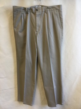Mens, Slacks, DOCKERS, Khaki Brown, Cotton, Solid, 36/31, 1.5" Waistband with Belt Hoops, 2 Pleat Front, Zip Front, 4 Pockets