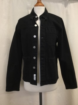 Womens, Jean Jacket, BROOKLYN TAILORS, Black, Cotton, Solid, S, Button Front, Collar Attached, 3 Pockets,