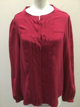 ISABEL MARANT, Raspberry Pink, Silk, Solid, Band Collar, Pleated Front, Button Front, Long Sleeves, Fc085389